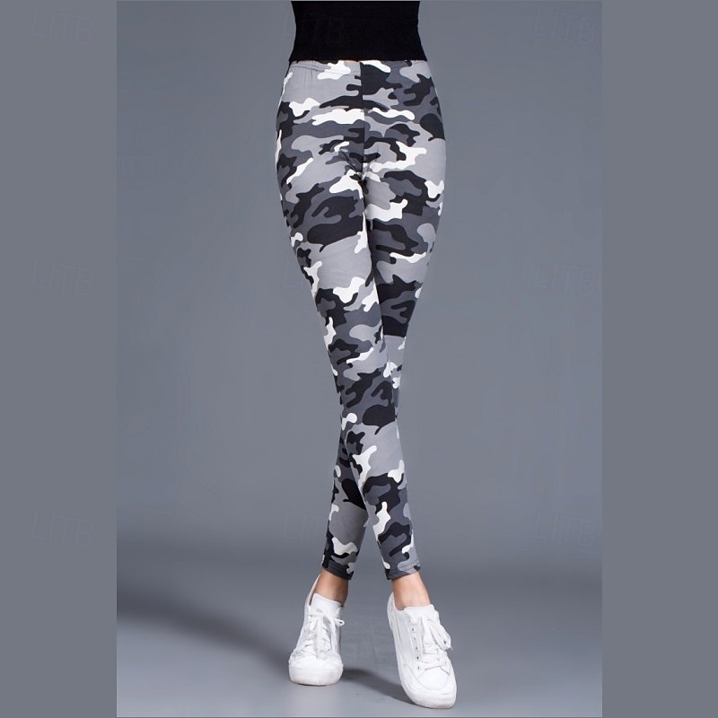 Women's Slacks Leggings Cozy Leggings Streetwear Casual Full Length Natural Camouflage Elastic Waist Print Comfy Outdoor Comfortable Holiday Daily Wear Casual Daily Black Grey Magenta Depression4