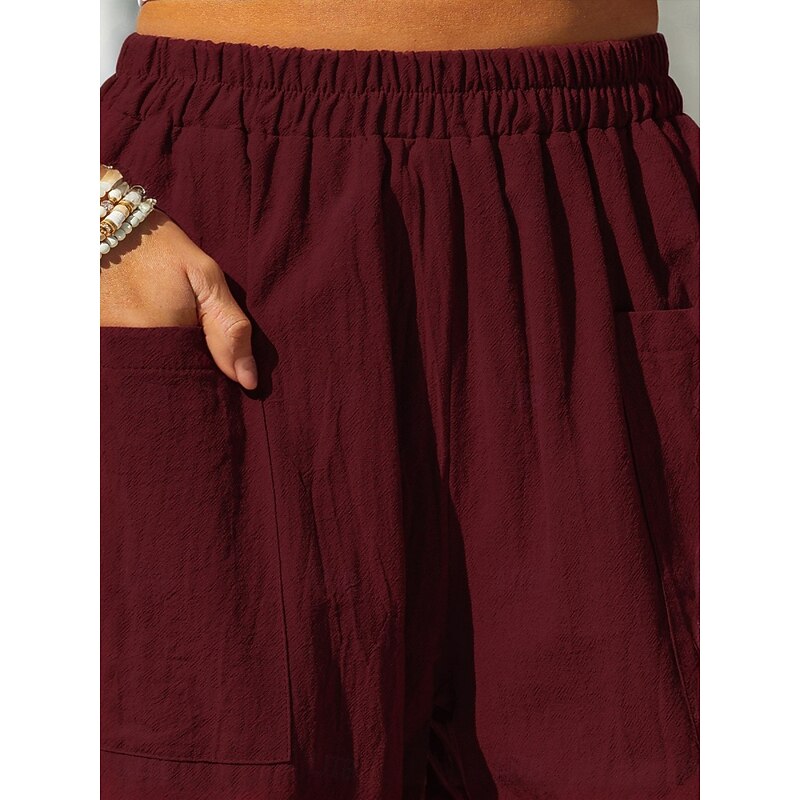 Women's Cotton Linen Pants Basic Full Length High Waist Plain Pocket Comfort Outdoor Micro-elastic Vacation Street Causal Black Pink Wine Navy Blue Summer Spring Fall Loose Fit3
