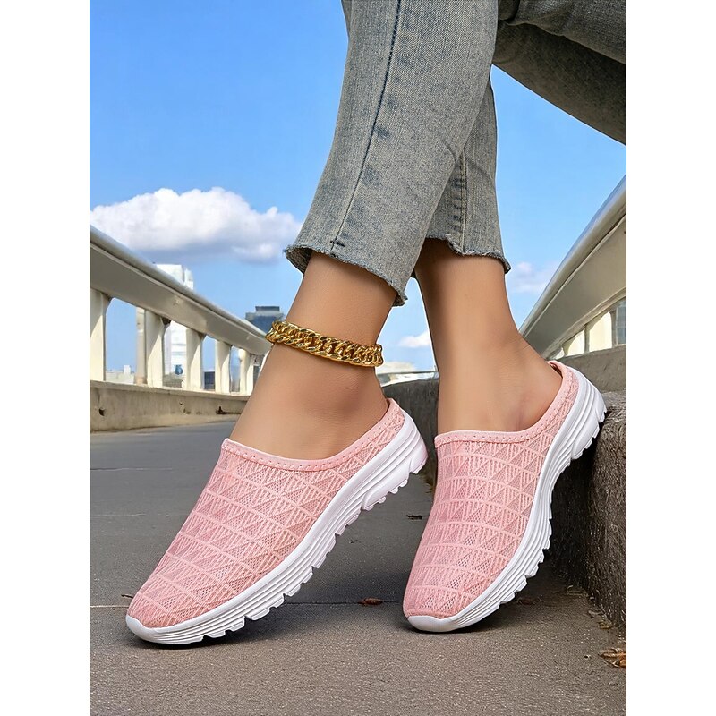 Women's Pink Mesh Walking Shoes – Lightweight Breathable Mule Sneakers for Outdoor Fitness, City Commutes and Casual Travel3