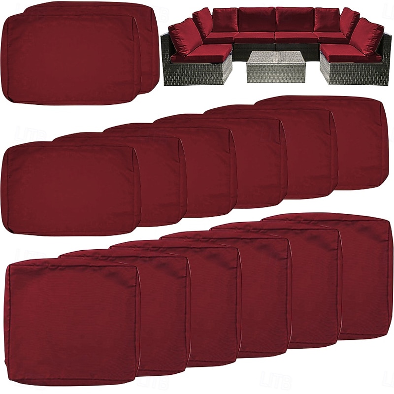 14 Piece Outdoor Patio Waterproof Cushion Covers Fits 6-Seat Wicker Rattan Sectional Couch Chair Furniture Cover Replacement Set Include 8 Backrests and Fade-Resistant Patio Cushion Covers with Zipper