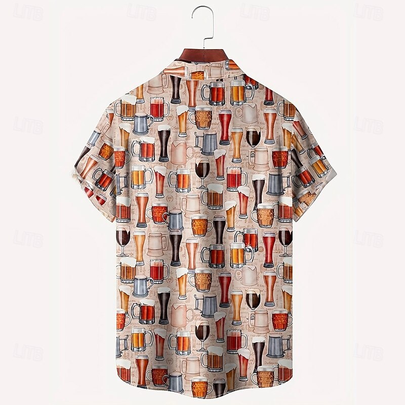 Men's Oktoberfest Beer Shirt Summer Shirt Button Up Shirt Short Sleeve Fashion Casual Outdoor Holiday Summer Spring Turndown 3D Print Collared Shirts Front One Pocket Yellow Pink2