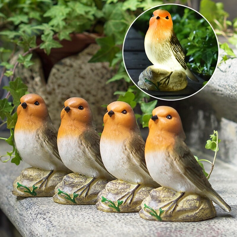 1 Pc  Outdoor Solar Landscape Lights Waterproof Resin Luminous Bird Simulation Robin Bird Decorative Light Courtyard Garden Park Lawn Path Statue Landscape Light