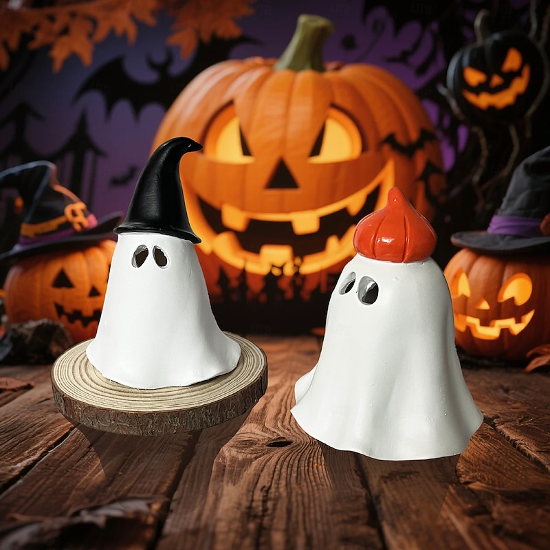 Halloween Cute Ghost Decoration Resin Incense Burner, Pumpkin, and Witch Design, Fun Resin Desktop Home Decoration Figurine