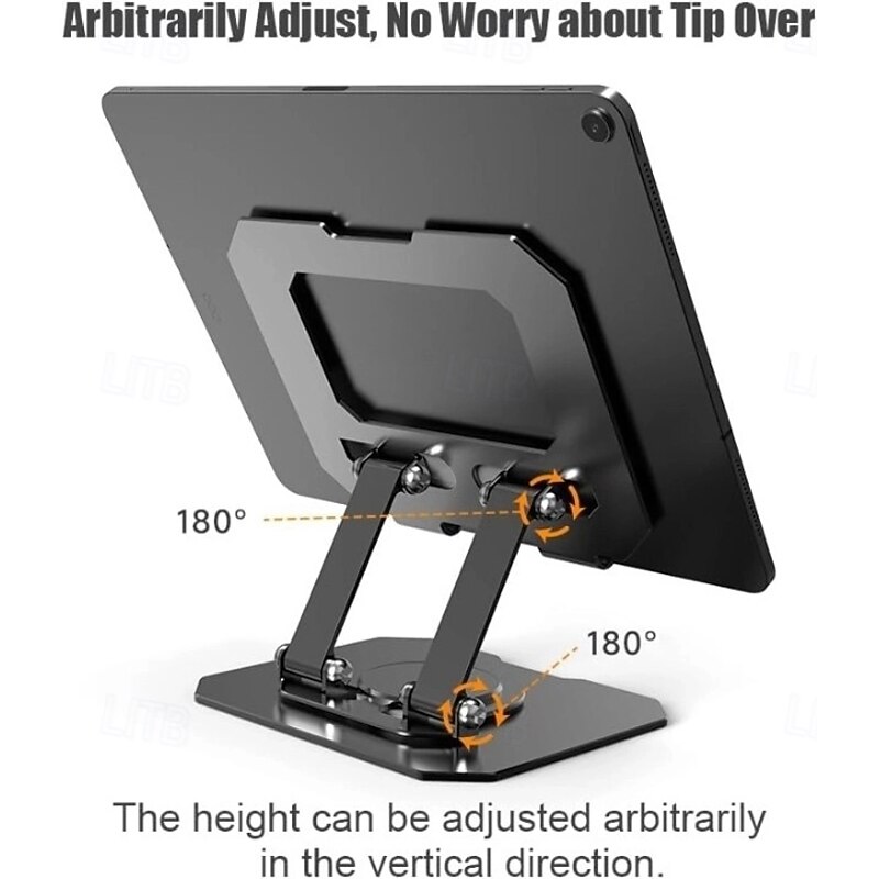 Tablet Stand Holder for Desk with 360 Rotating Base Aluminum Dual Rod Support Adjustable Compatible for Pad Pro 13 12 11 Air Mini 5 4 3 Phone E-Reader3