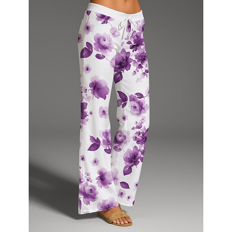 Women's Culottes Wide Leg Wide Leg Chinos Vacation Vintage Ethnic Style Full Length High Waist Floral Graphic Quick Dry Breathability Soft Inelastic Outdoor Vacation Sport Black Blue Purple Green3