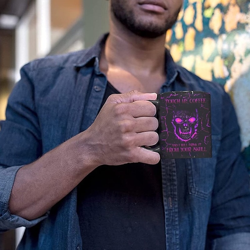 Halloween Gift Mug, 3D Skull Black Ceramic Coffee Cup 330ml/12oz, Spooky Halloween Mug for Men Women, Gothic Horror Skeleton Mug for Party, Home or Gift3