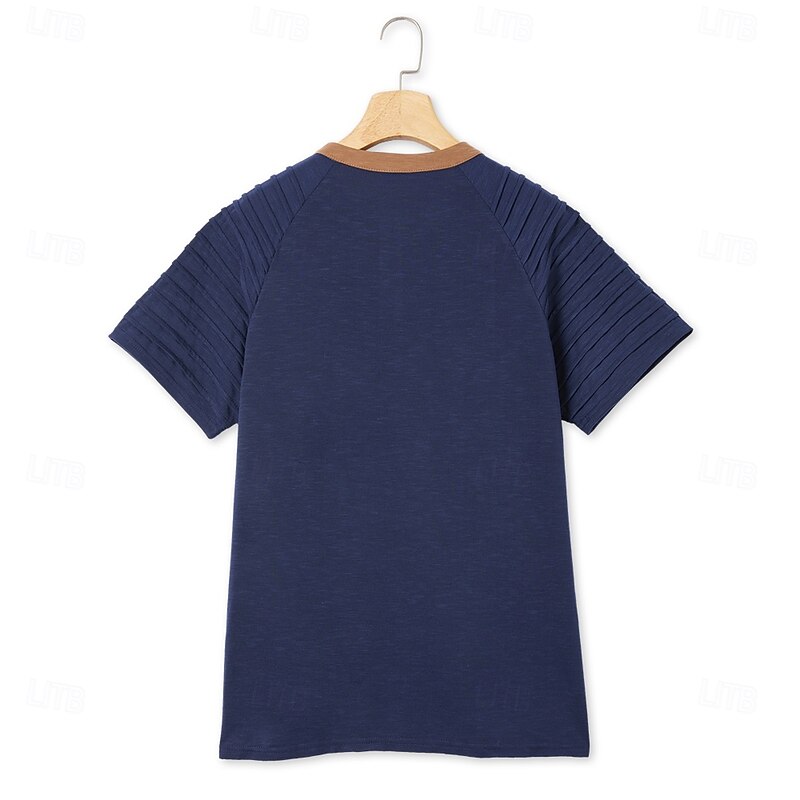 Men's Henley Shirt Tee Short Sleeve Patchwork Fashion Designer Casual Buttons Henley Outdoor Casual Daily Summer Spring Black Navy Blue Blue Henley T-Shirt4