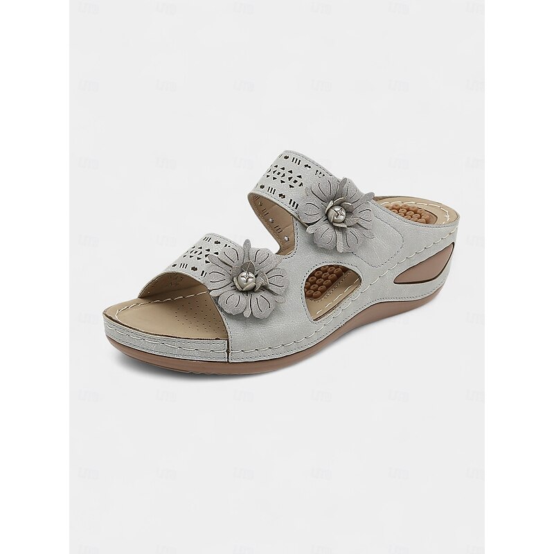 Women's Arch-Support Wedge Sandals with Floral Cutout and Massage Insole, Comfortable Daily Wear for Shopping, Vacation and Summer Picnics