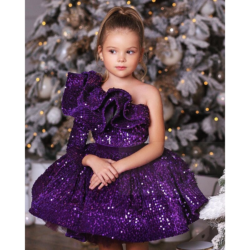 Kids Girls' Party Dress Solid Color Long Sleeve Performance Mesh Princess Sweet Mesh Mid-Calf Sheath Dress Tulle Dress Summer Spring Fall kids Wine Blue Purple4