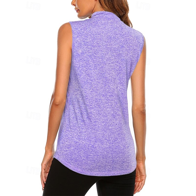 Women's Solid Colored Sport Shirt Golf Polo Shirt Tennis Shirt Sleeveless Zipper High Elasticity Moisture Wicking Breathable Tennis Golf Pickleball Turndown Zip Collar Shirt Top Red Purple Tennis4