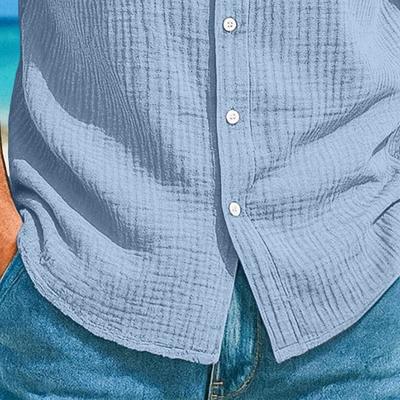 Men's Shirt Linen Shirt Summer Shirt Beach Shirt Plain Vacation Casual White Blue Brown Green Short Sleeve Collar Summer Spring Clothing Apparel Pocket3