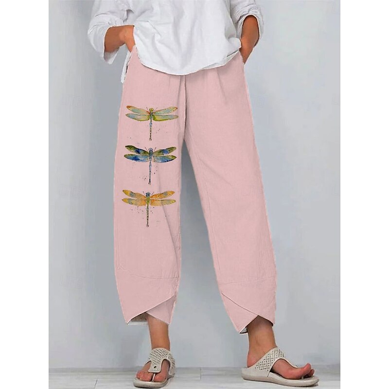 Women's Chinos Baggy Pants Vacation Vintage Ethnic Style Ankle-Length High Waist Graphic Animal Drawstring Patchwork Printing Breathable Micro-elastic Formal Vacation Street Robin's Egg Blue White3