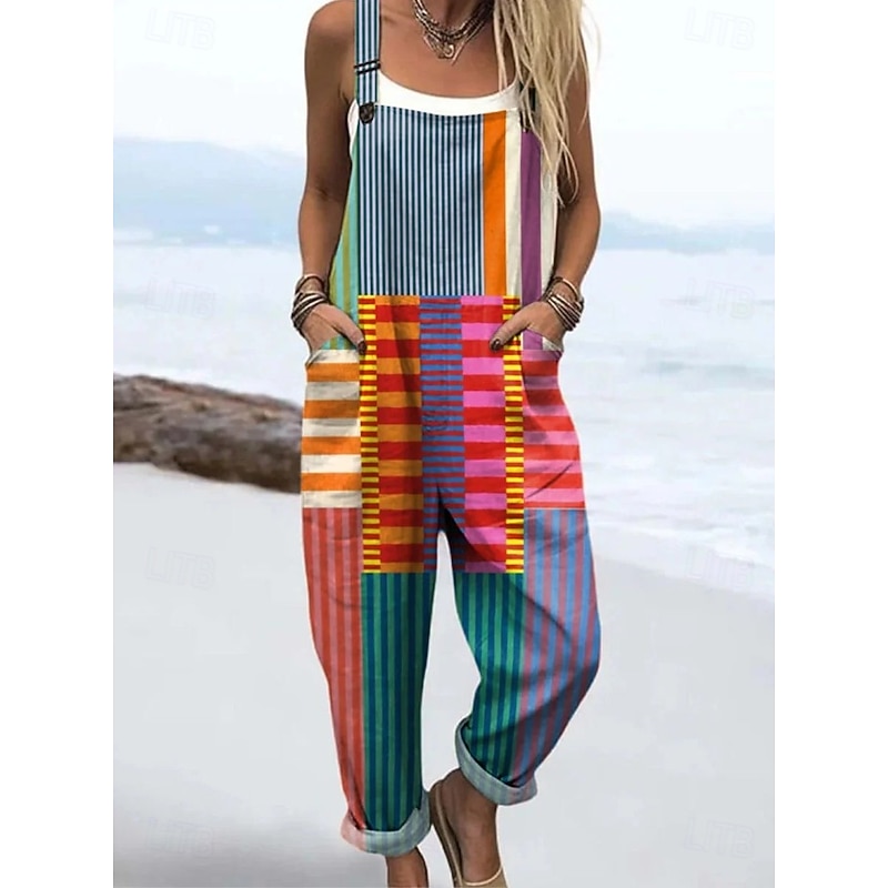 Women's Romper Active Geometric Sleeveless with Pocket Vacation Daily Loose Fit Black Red Orange Summer