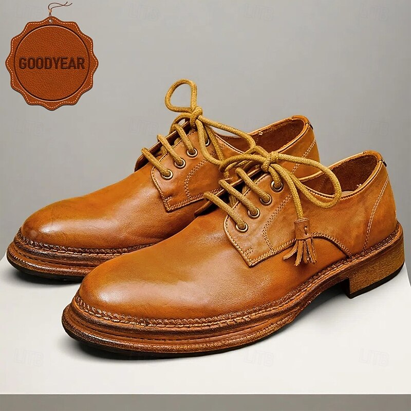 Men's Tan Leather Moccasin Loafers with Tassel Detail and Goodyear Welt - Comfortable and Classy Shoes for Casual and Semi-Formal Occasions