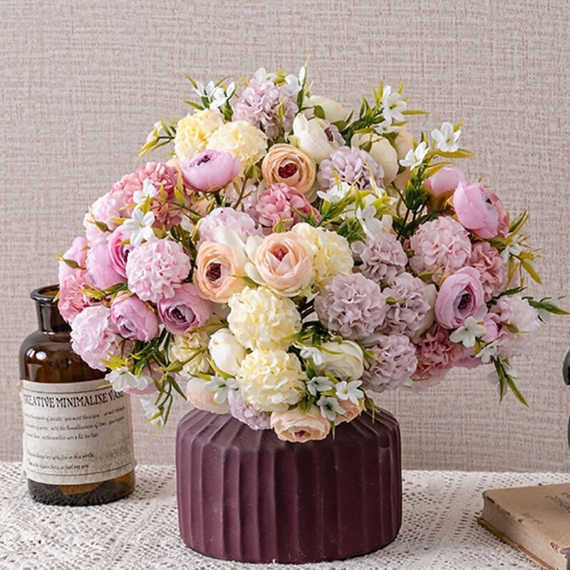 Artificial Mixed Flower Bouquet, 1 Bouquet Fake Wedding Handheld Flowers, Simulated Floral Arrangement for Living Room Bedroom Home Decoration4