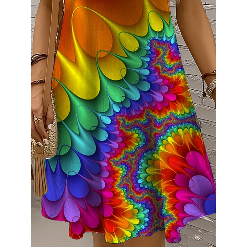 Women's Mini Dress A Line Dress Off The Shoulder Dress Vacation Casual Regular Fit Ombre Graphic Abstract Sleeveless U Neck Yellow Red Royal Blue Blue Summer Spring3