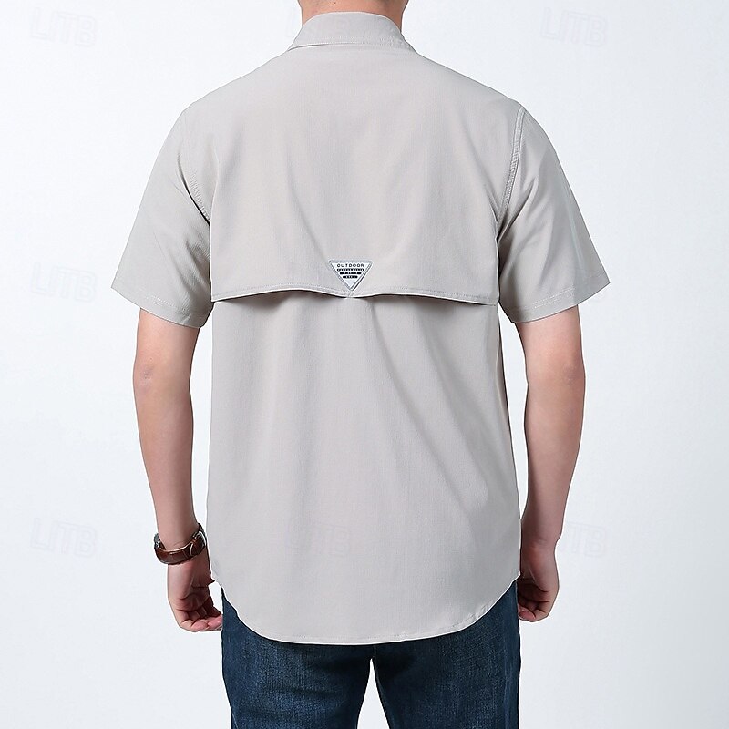 Men's Hiking Shirt Hiking top cargo shirt Short Sleeve Turndown Top Outdoor Quick Dry Lightweight Breathable Polyester Black Army Green Blue Tennis Golf Running3