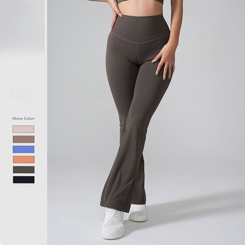 Women's pilates leggings fitness pants sport pants Flared Pilates Running Fitness Pants Solid Color Black Orange Brown Fall Winter Sports Activewear Micro-elastic