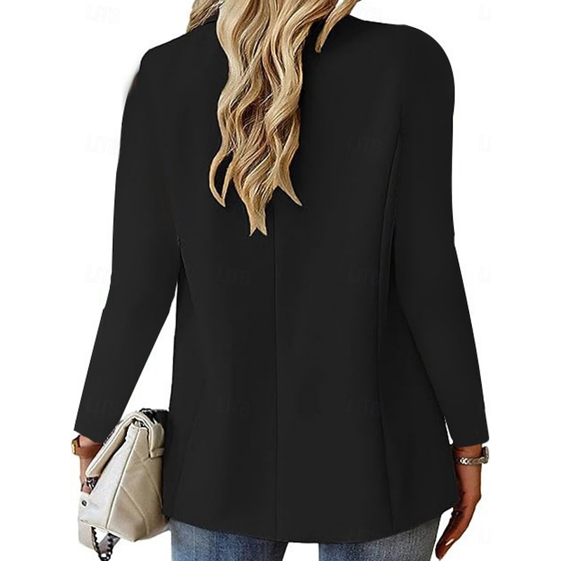 Women's Blazer Comfortable Breathable Pocket Casual Plain Office Street Casual Daily Wear Single Breasted Regular Turndown Regular Fit Long Sleeve Outerwear Black White Wine Fall Winter3