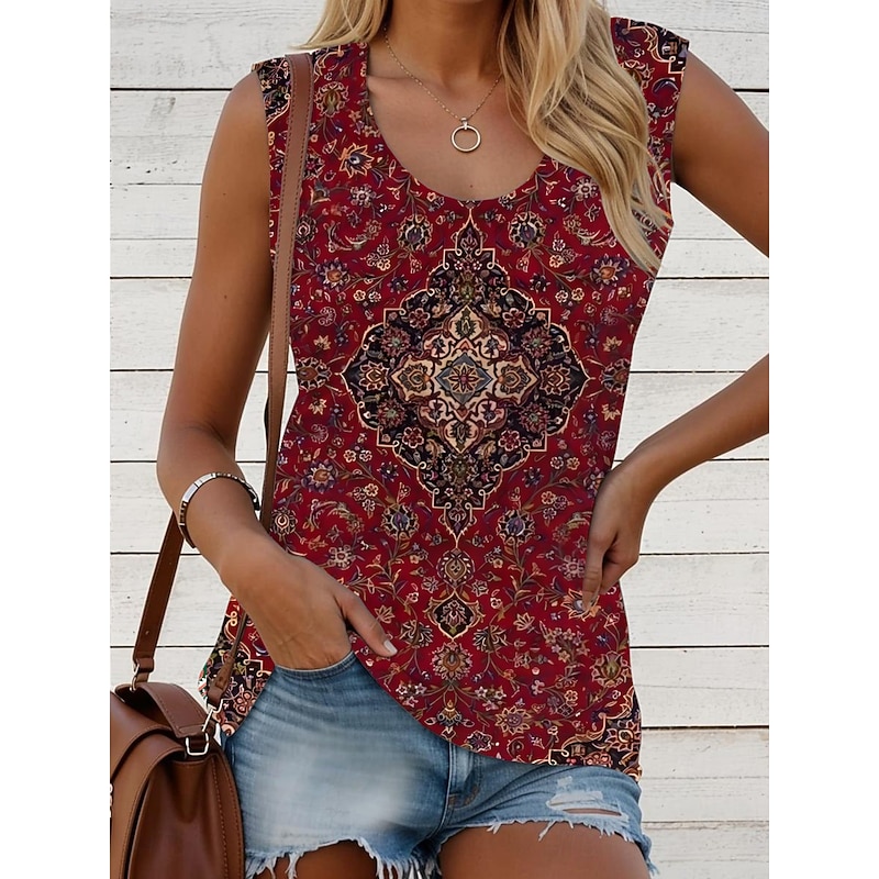 Halloween Women's Camisole Tank Top Graphic Geometric Paisley Bohemia Vintage Daily Sleeveless Crew Neck Regular Tops Daily Print Black Red Fuchsia Green Khaki Summer Spring3