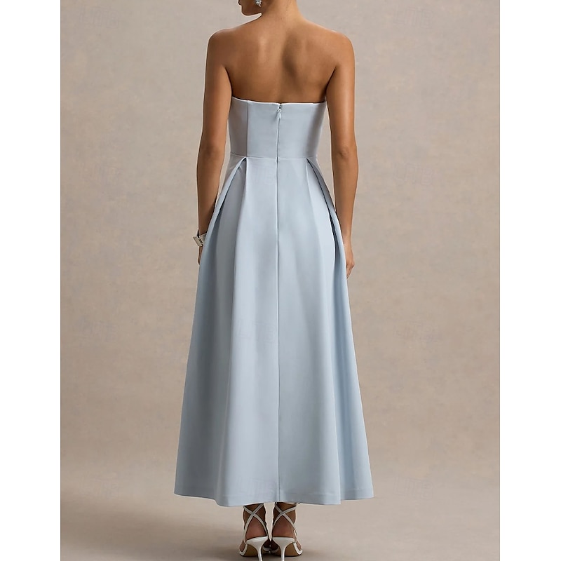 A-Line Cocktail Dresses Elegant Dress Formal Wedding Tea Length Midi Length Sleeveless Sweetheart Stretch Crepe with Pleats Pocket4