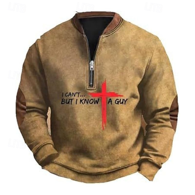 Men's Sweatshirt Quarter Zip Sweatshirt Black White Red Brown Gray Half Zip Color Block Cross Half Zip Print Sports & Outdoor Daily Holiday Polyester Vintage Streetwear Casual Fall & Winter Clothing