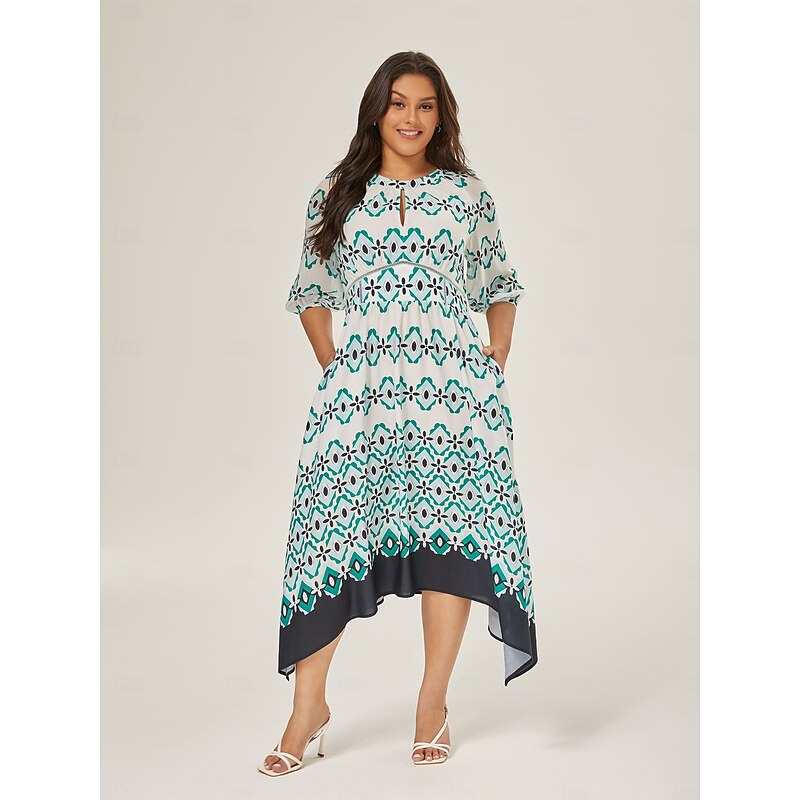 Geometric Cinched Waist Midi Dress4