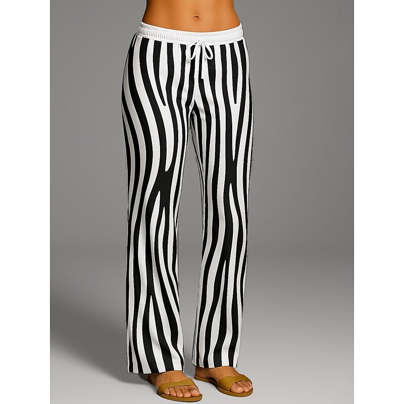 Women's Culottes Wide Leg Vacation Vintage Ethnic Style Full Length High Waist Geometric Abstract Quick Dry Breathability Soft Inelastic Formal Outdoor Vacation Black White Blue Dark Gray Summer