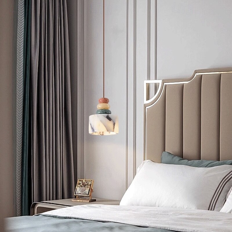 Luxury Marble Natural Stone Pendant Lamp High-end Bedroom Bedside LED Chandelier Living Room Decoration2