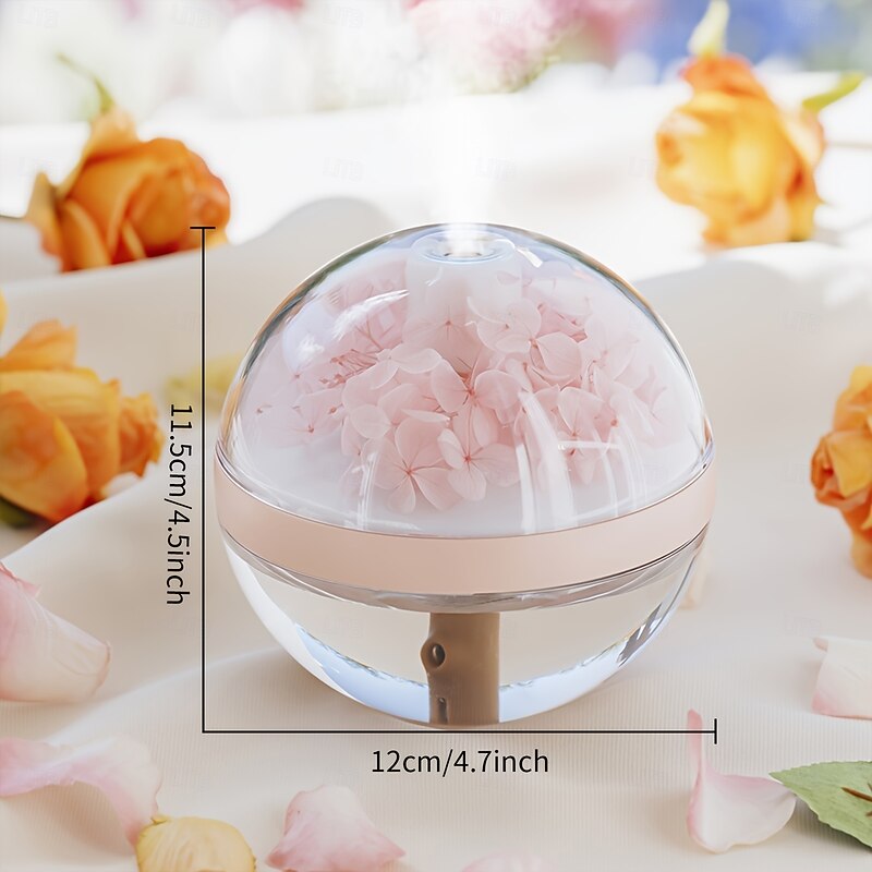 1pc 270ml Whimsical Spherical Air Humidifier with LED Night Light Color-Changing Flowers & Fragrance Diffuser  Silent Operation USB Rechargeable Perfect for Home Bedroom Office and Relaxation4