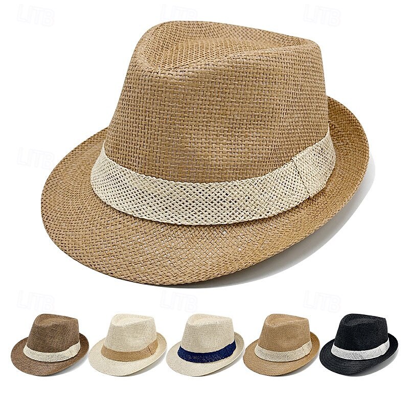 British Jazz Hat Men's Sun Protection Sun Hat Hat Seaside Beach Hat Straw Casual Hat3