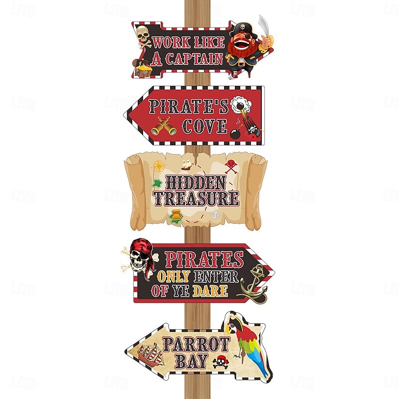5 Pack Halloween Pirate Signs, Birthday Party Home and Garden Yard Decorations, Festive Halloween Stakes and Directional Signs4
