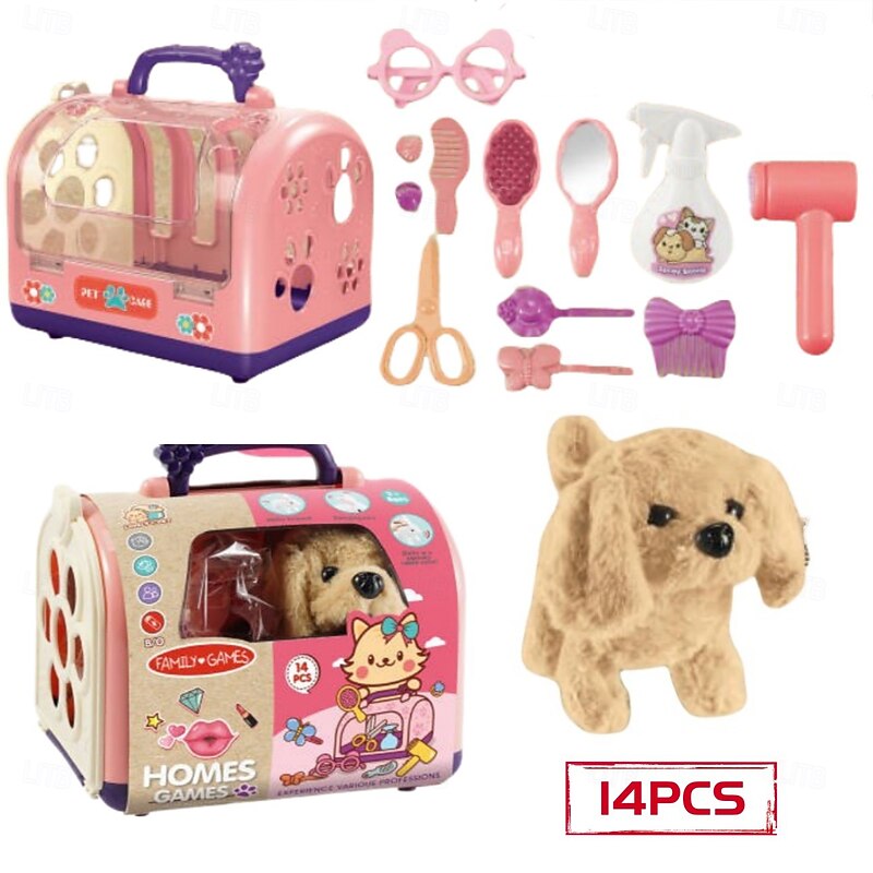 14Pcs Walking Dog Toy for Kids with ACC, Realistic Toys for Girls Boys Toddler Toys, Barking Wagging Tail Interactive Dog Plush with Cute Cloak,Puppy Pet Care Gifts for Girls 3 4 5 Year Old Boys