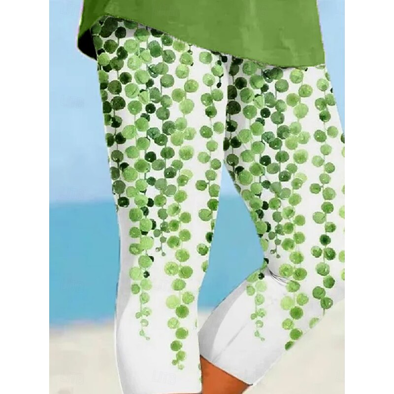 Women's Capri Pants Leggings Vacation Vintage Ethnic Style Calf-Length High Waist Graphic Leaf Gradient Soft Comfortable Breathable Stretchy Vacation Street Causal Sapphire Light Green Fuchsia Summer2