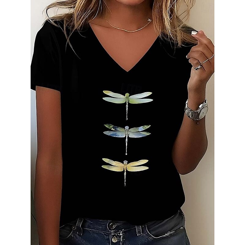 Women's 100% Cotton T Shirt Graphic Animal Letter Casual Short Sleeve V Neck Regular Tops Daily Going out Beach Wear Print Black White Gray Summer Spring