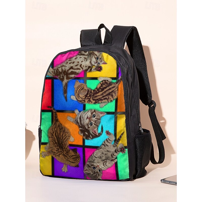 Kids' Fun Cat Print Backpack Set with Pencil Case and Lunch Bag – Colorful, Playful Design for School, Travel and Everyday Use Vincent Hie3