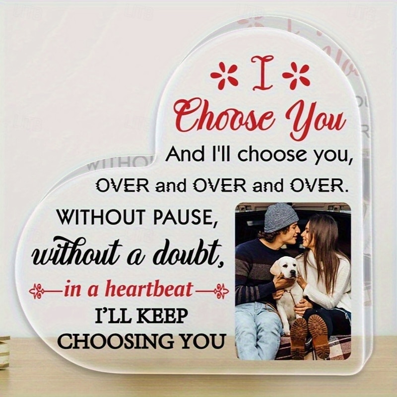 Personalized Acrylic Heart Plaque Custom Photo Gift, Romantic Quote Engraved, Ideal for Couples, Families & Friends, Anniversary, Birthday, Engagement Keepsake, No Power Needed
