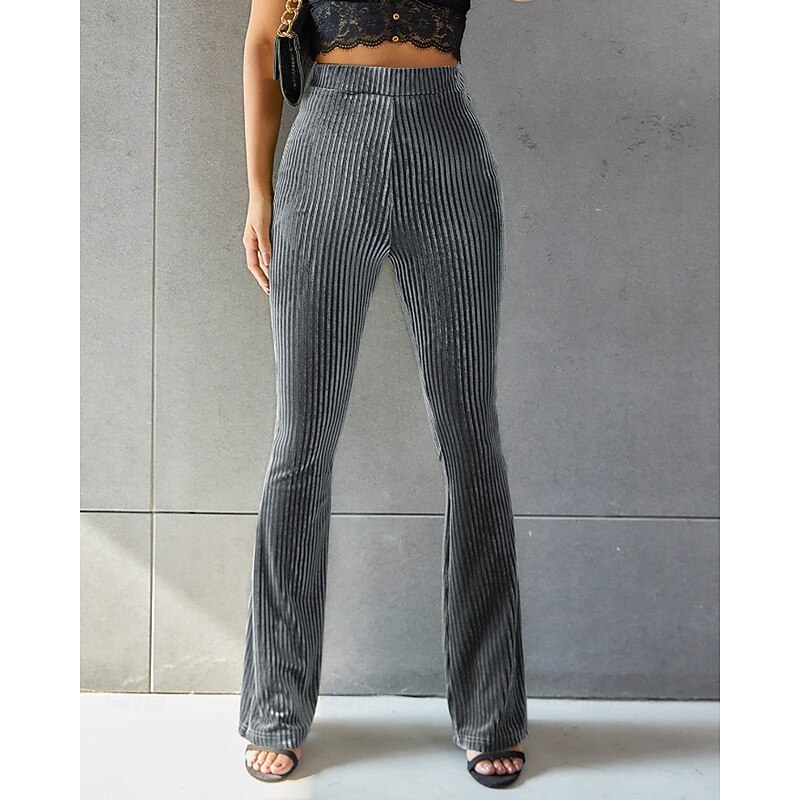 Women's Corduroy Pants Bell Bottom Fashion Streetwear Full Length Natural Plain Elastic Waist Outdoor Comfortable Outdoor Street Weekend claret Deep Green Apricot Grey Fall Regular Fit4