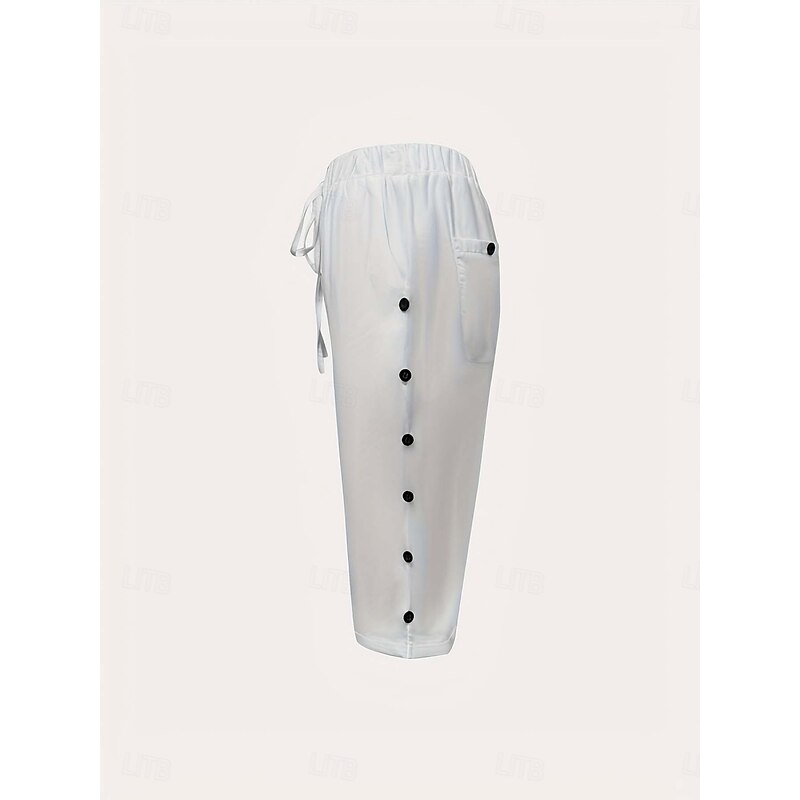 Women's Chinos Crop Ethnic Style Basic Casual Knee Length High Waist Plain Pocket Comfy Soft Comfortable Micro-elastic Outdoor Street Black White Summer Regular Fit4