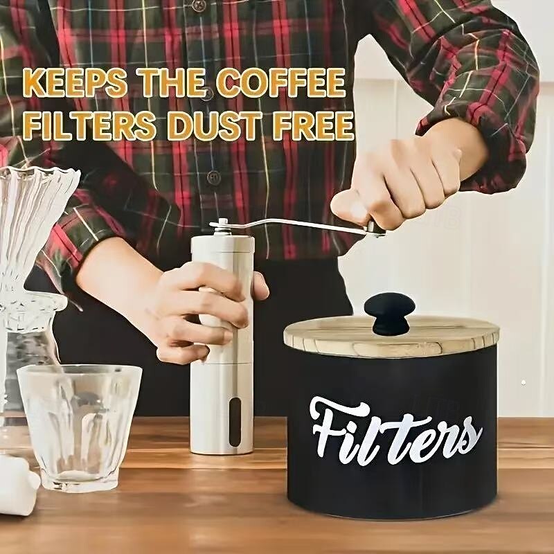 Farmhouse Coffee Filter Storage Box, White Wooden Organizer for Countertop, Rustic Coffee Bar Accessory and Desk Stationery Holder4