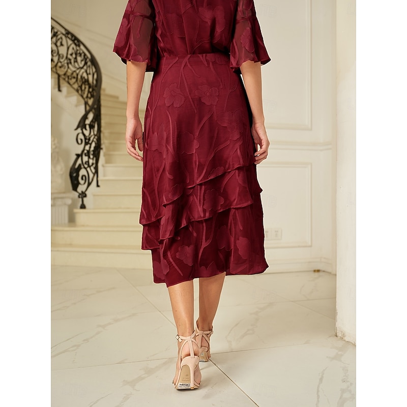 Women's Skirt Elegant Midi Mid Waist Skirts Floral Layered Inelastic Party Causal Wine Summer Chiffon4