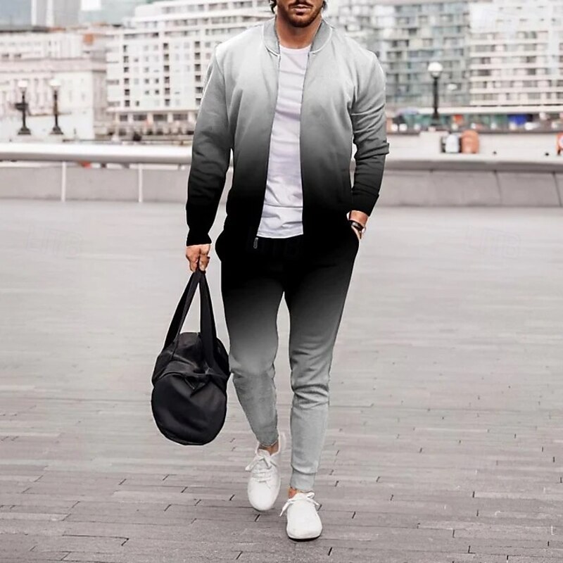 Men's Tracksuit Jogging Suit Drawstring Pocket Color Block Jacket and Sweatpants Athletic Clothing Set Spring Black White Gym Workout Jogging Running Soft Breathable Long Sleeve Sport Activewear3