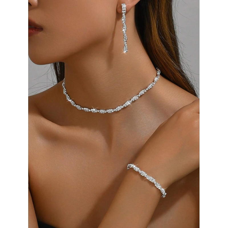 Bridal Jewelry Sets 1 set Zircon Rhinestone Earrings Necklace Bracelets Women's Elegant Stylish Jewelry Set For Wedding Special Occasion Party Evening Wear3