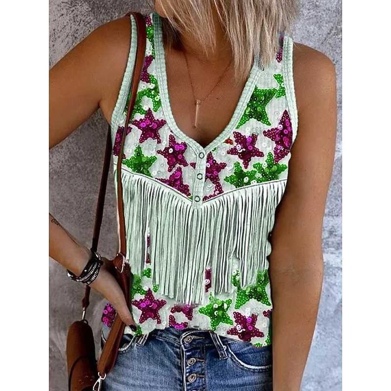 Women's Patriotic  Camisole Tank Top Flag Stylish Casual Sleeveless Sleeveless V Neck Crop Tops Daily Print Purple Green Beige Summer Spring3