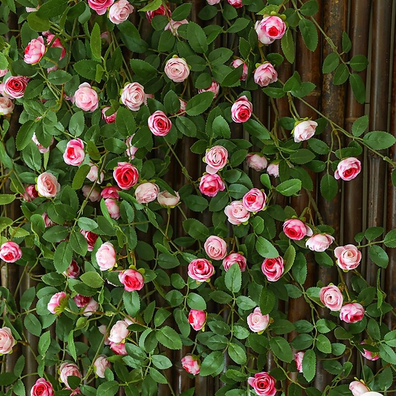 Artificial Rose Bud Wall Hanging, Fake Flower Vine for Air Conditioner and Heater Pipe Wrap Decoration, Plastic Vine Plant for Concealing and Home Decor