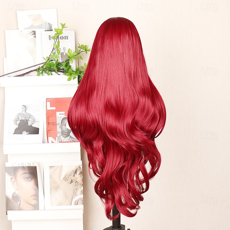 Synthetic Lace Wig Body Wave Style 30 inch Red Middle Part 13x6 Lace Front Wig Women's Wig Red / White4