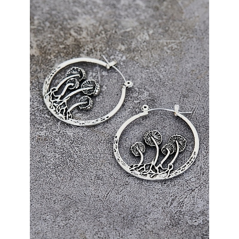 Women's Vintage Mushroom Hoop Earrings – Alloy Statement Jewelry with Forest-Inspired Design, Ideal for Nature Lovers, Festivals and Boho Outfits