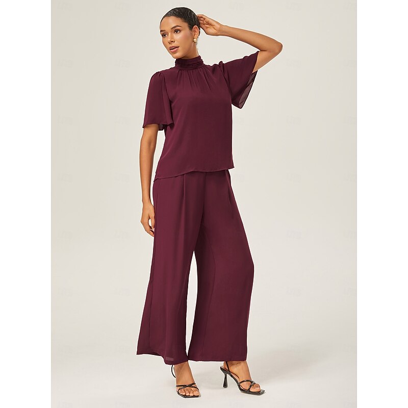 Elegant Chiffon Shirred High-Neck Set3