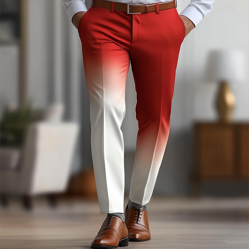 Men's Gradient Color Dress Pants Trousers Suit Pants Mid Waist Casual Vacation Casual Regular Fit Flat-Front Straight Leg Pants with Pockets Summer Spring Fall 3D Print Red Orange