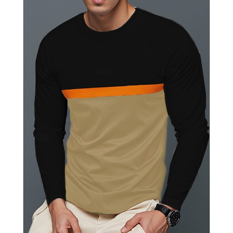 Men's T Shirt Tee Tee Top Long Sleeve Shirt Long Sleeve Crew Neck Spring Fall Color Block Fashion Designer Basic Patchwork Vacation Street Going out Black Yellow Red Top Tee for Men2
